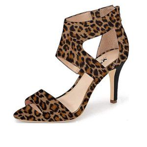 XYD Leopard Open Toe Strappy Mid Heel Sandal